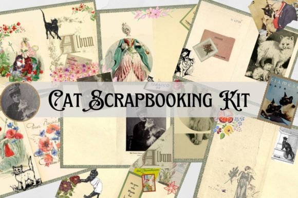 Download Cat Junk Journal, Cat Scrapbooking Kit - Book Collection
