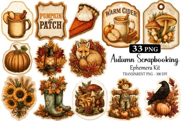 Download Autumn Scrapbooking Ephemera Kit - Book Collection