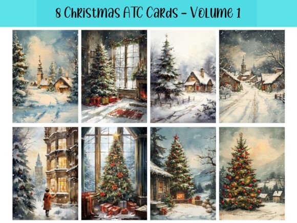 Download 8 Christmas ATC Cards for Scrapbooking - Book Collection