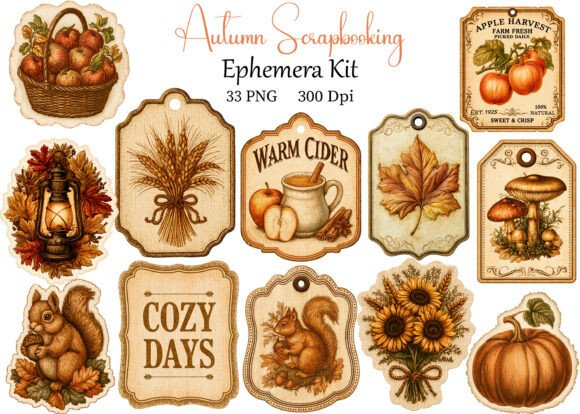 Download Autumn Scrapbooking Ephemera Kit - Book Collection