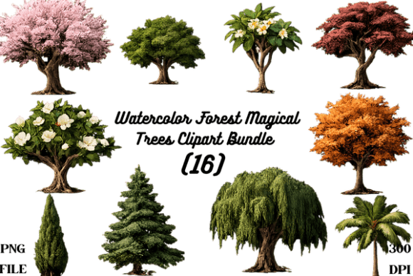 Download Watercolor Forest Magical Trees Clipart - Premium Resources