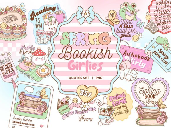 Download Spring Bookish Girlie Pink PNG Bundle - Book Collection